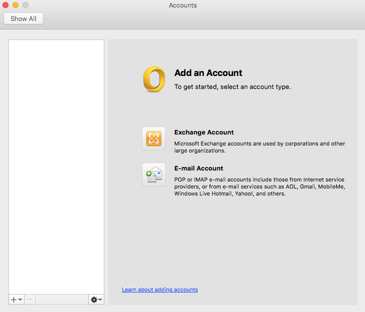 adding outlook account to mac